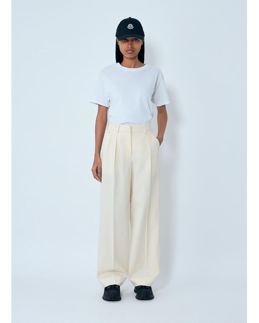 Moncler White Cotton Gabardine Wide-Leg Tailoredâ Pants