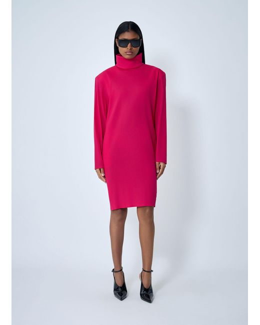 Saint Laurent Pink High Neck Long Sleeve Dress