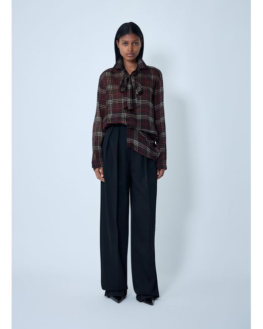 Saint Laurent Blue Tartant Silk Cassandre Shirt