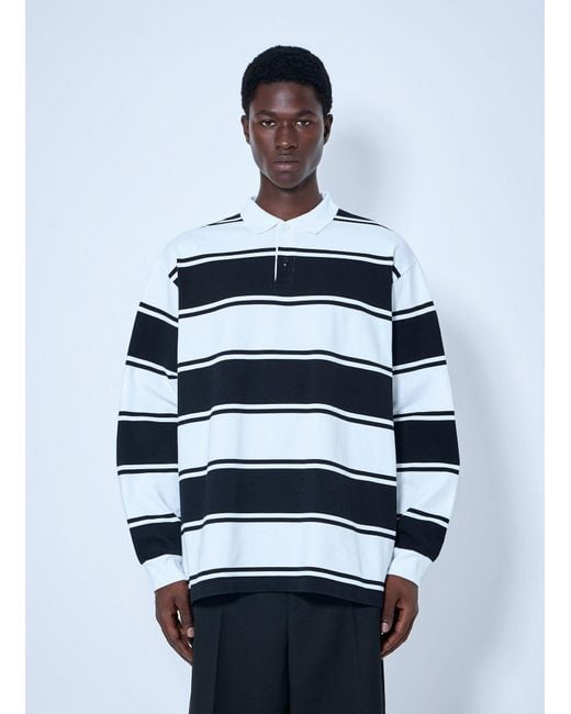 Balenciaga White Striped Logo-Patch Polo Shirt for men