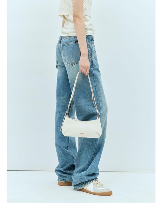 Max Mara White Leather Daisy Baguette Shoulder Bag
