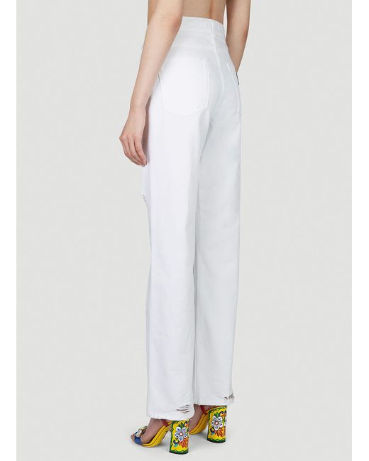 Dolce & Gabbana White Logo Plaque Distressed Jeans