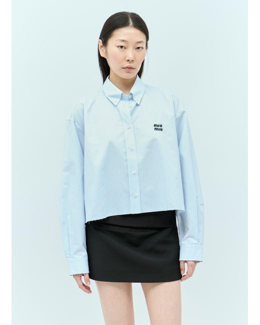 Miu Miu White Logo Embroidery Cropped Shirt