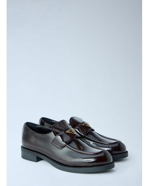 Prada White Leather Loafers With Logo Plaque