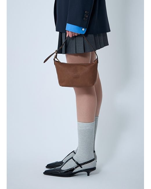 Miu Miu White Leather Logo Motif Shoulder Bag