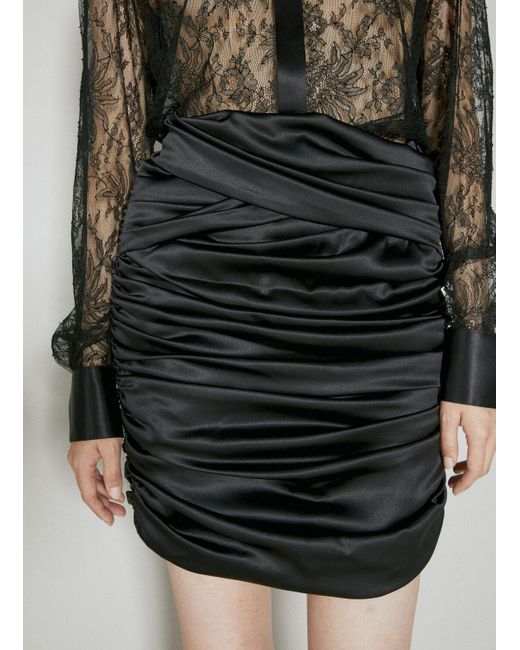 Dolce & Gabbana Black Ruched Silk Mini Skirt