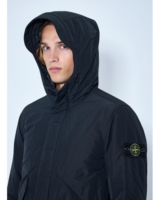 Stone Island Blue Hooded Jacket With Patch Detail for men