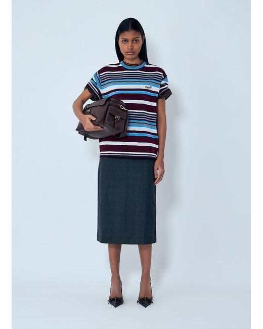 Prada Blue Striped Crewneck T-Shirt