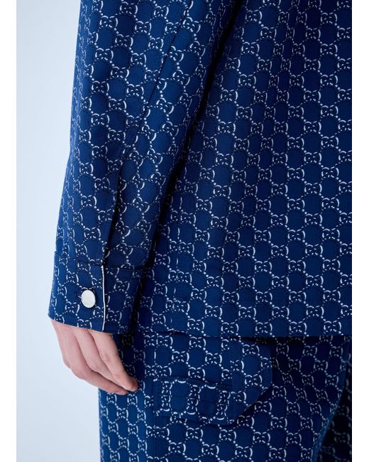 Gucci Blue Cotton Jacquard Jacket With Gg Shadow for men