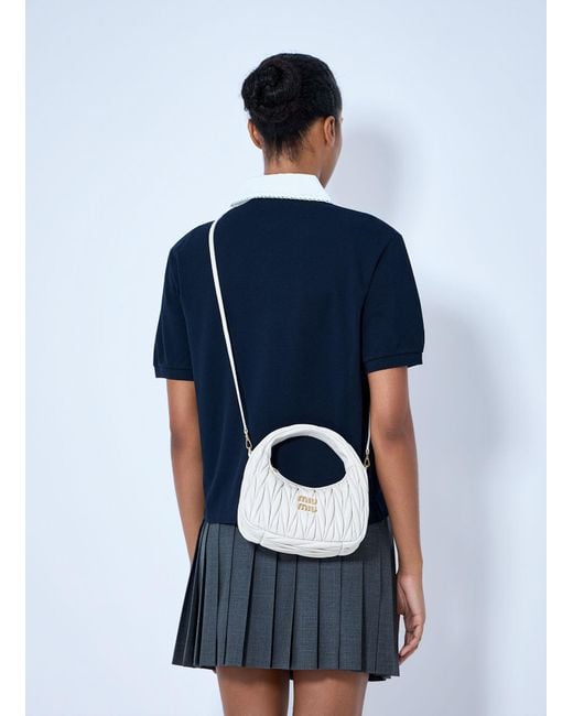 Miu Miu Blue Small Wander Matelassé Hobo Bag