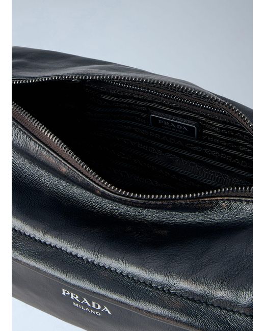Prada Blue Distressed Nappa Leather Shoulder Bag for men