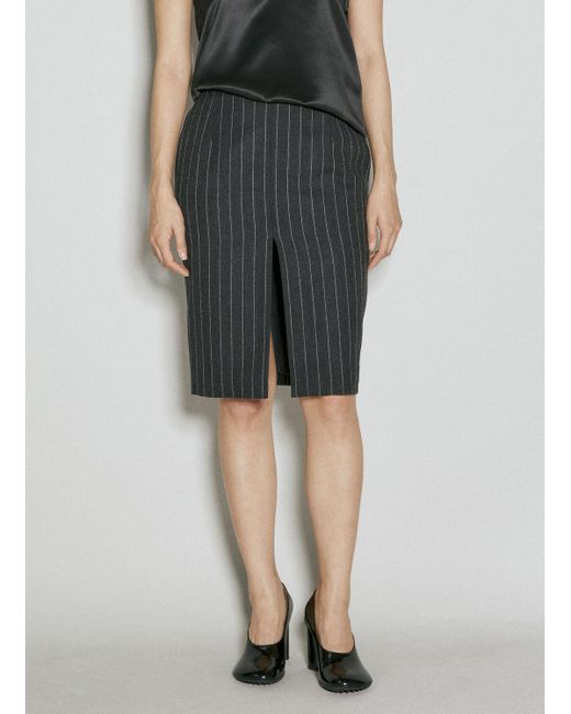 Saint Laurent Gray Striped Wool Pencil Skirt