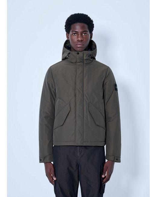 Stone Island Gray Hooded Quilted Jacket for men