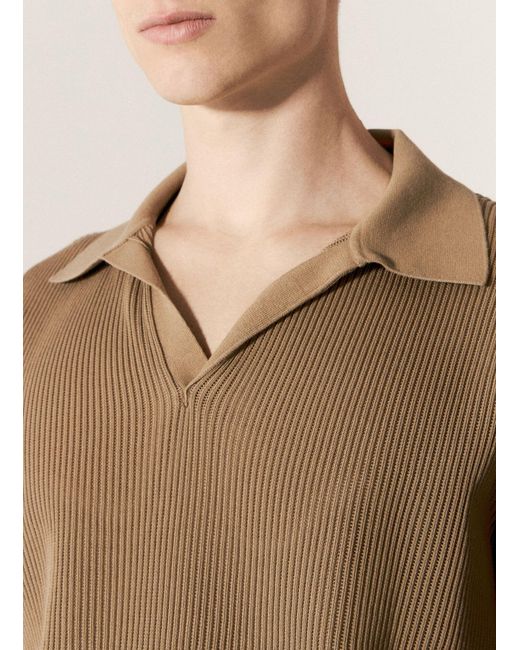 Dolce & Gabbana Natural Openwork V-neck Polo Shirt for men