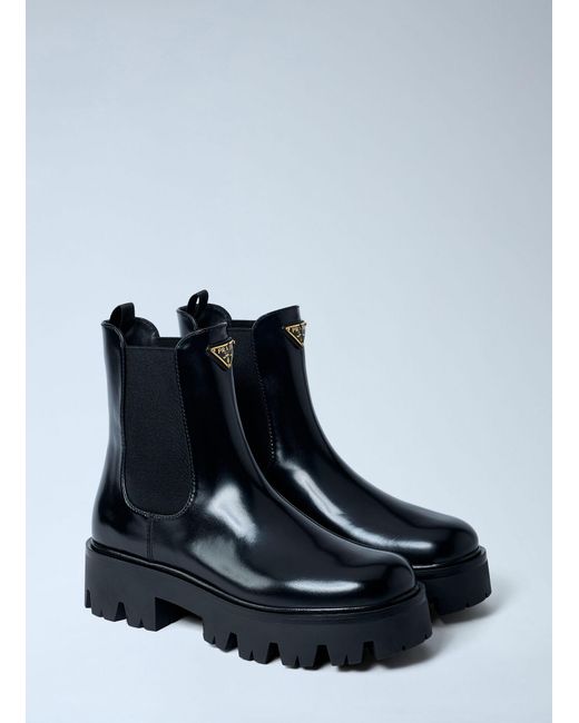 Prada Blue Logo Plaque Ankle Boots