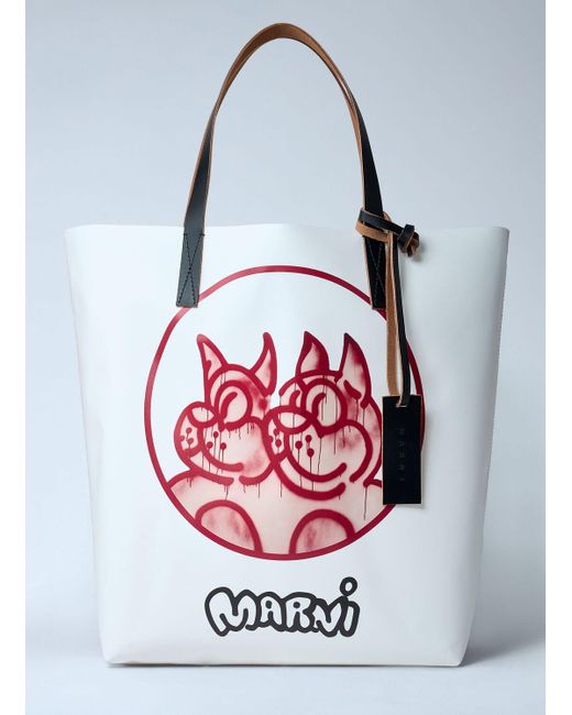 Marni White Tribeca N/S Tote Bag for men