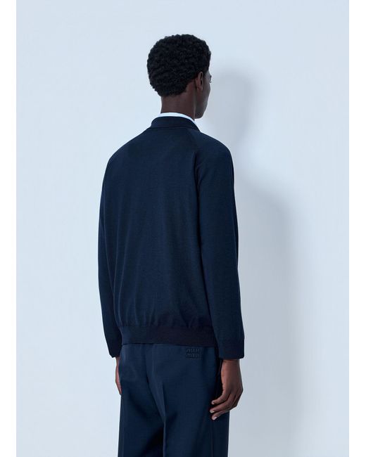 Miu Miu Blue V-Neck Knit Sweater for men