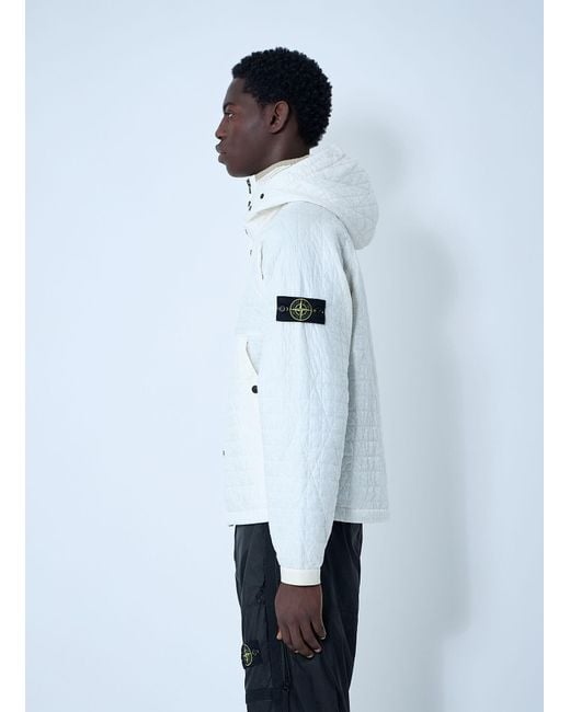 Stone Island White Padded Logo Motif Hooded Jacket for men
