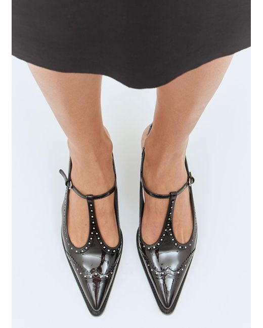 Miu Miu Black Leather Brogue Slingback T-Strap Pumps