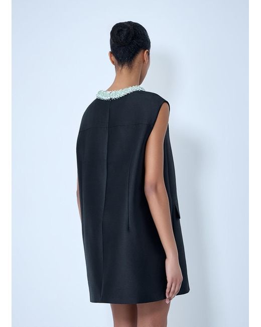 Prada Blue Embellished Neckline Sleeveless Dress