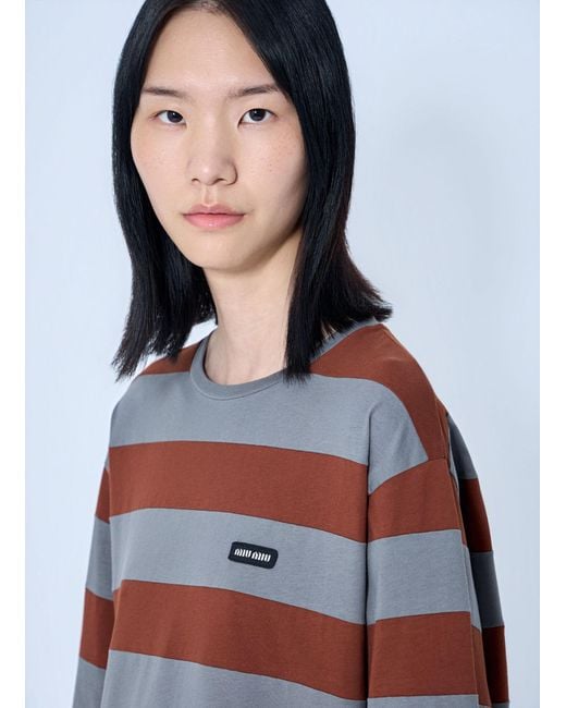 Miu Miu Gray Striped Jersey T-Shirt