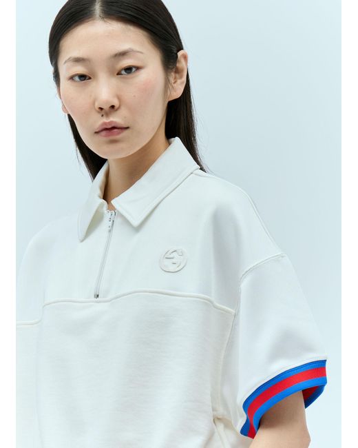 Gucci Blue Crop Polo Shirt With Web Stripe Trim