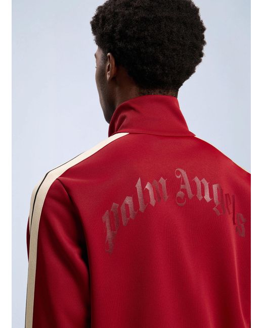Palm Angels Red Curved Logo Zip-Up Track Jacket for men