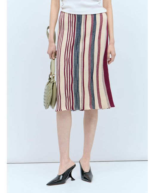 Bottega Veneta White Stripe Knit Midi Skirt