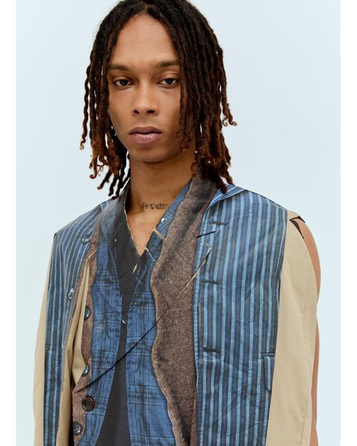 Comme des Garçons Blue Printed Double-Breasted Blazer for men