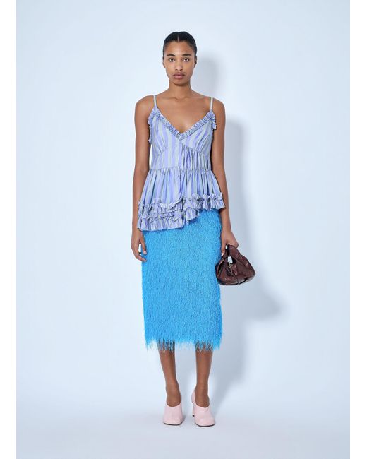 Dries Van Noten Blue Cemil Striped Ruffled Satin Camisole