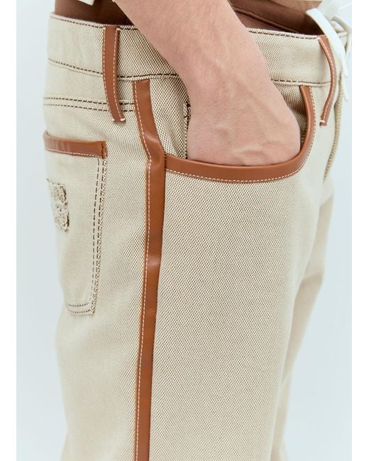 Miu Miu Natural Leather Trim Canvas Pants for men