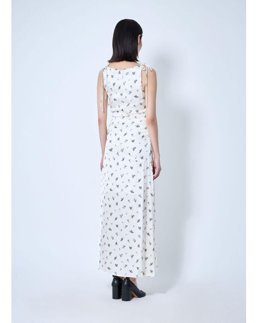 Ganni White Printed Gathered Maxi Dress