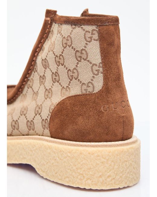 Gucci Natural Gg Canvas And Suede Lace-up Boots for men