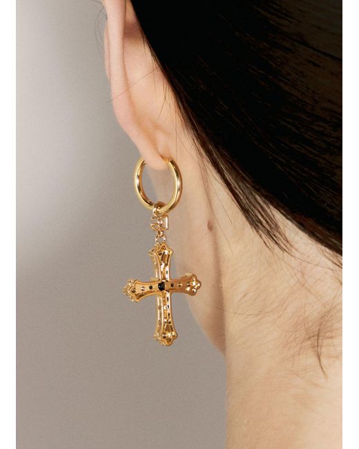 Dolce & Gabbana Natural Creole Earrings With Rhinestone Crosses