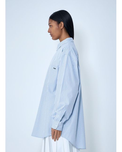 Prada Blue Half-Zip Pinstripe Shirt