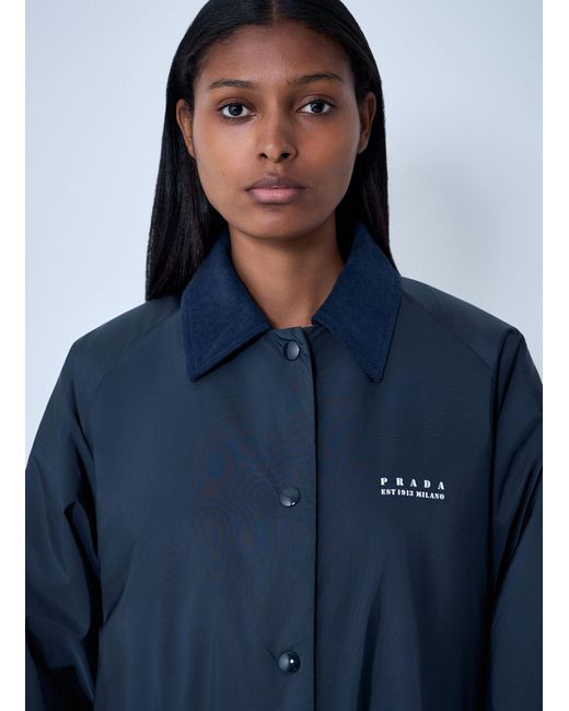Prada Blue Logo Print Long Coat