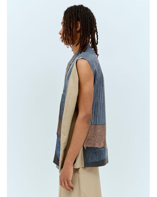 Comme des Garçons Blue Printed Double-Breasted Blazer for men