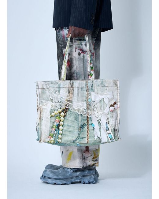 Acne Blue Logo Print Tote Bag for men