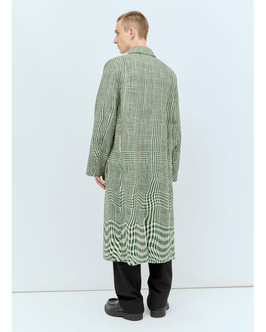 Burberry Green Long Warped Houndstooth Car Coat for men