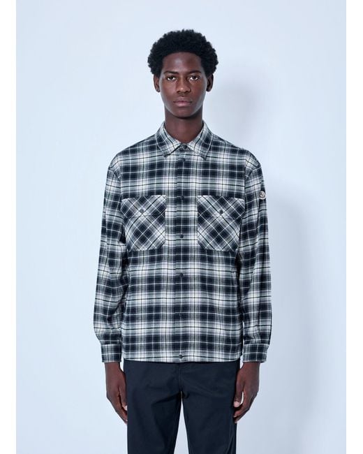 Moncler Blue Check Patterned Cotton Shirt for men
