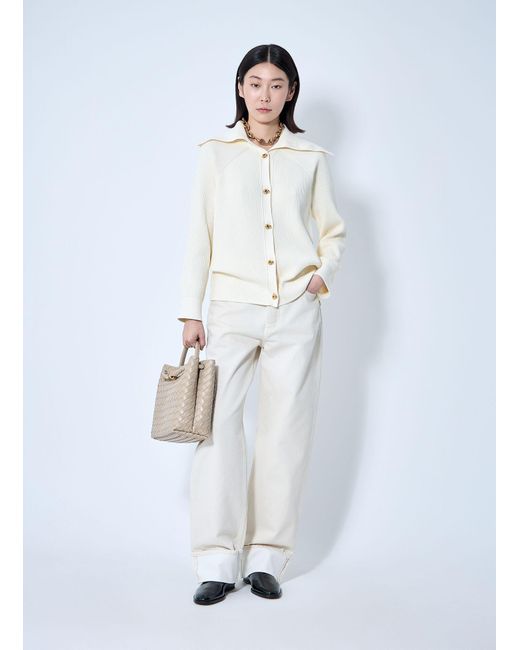 Bottega Veneta White Cotton Ribbed Cardigan