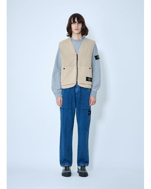 Stone Island Blue Cotton Twill Utility Vest for men