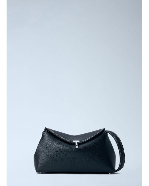 Totême  Blue T-Lock Grained-Leather Clutch Bag