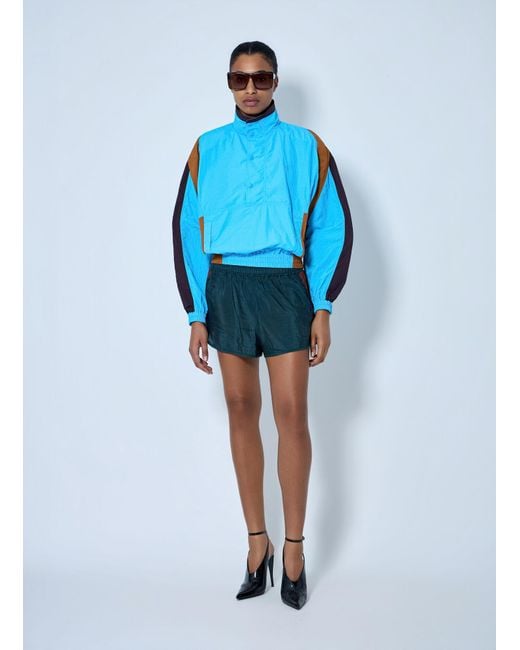 Saint Laurent Blue High-Neck Windbreaker Jacket