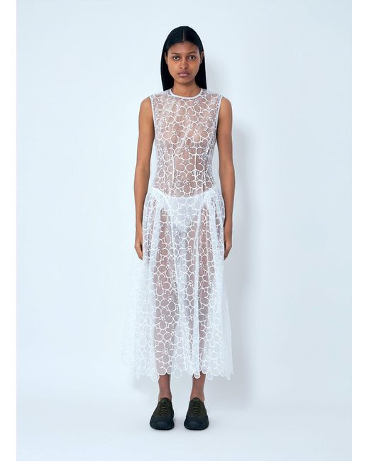 CECILIE BAHNSEN White Sleeveless Lace Midi Dress