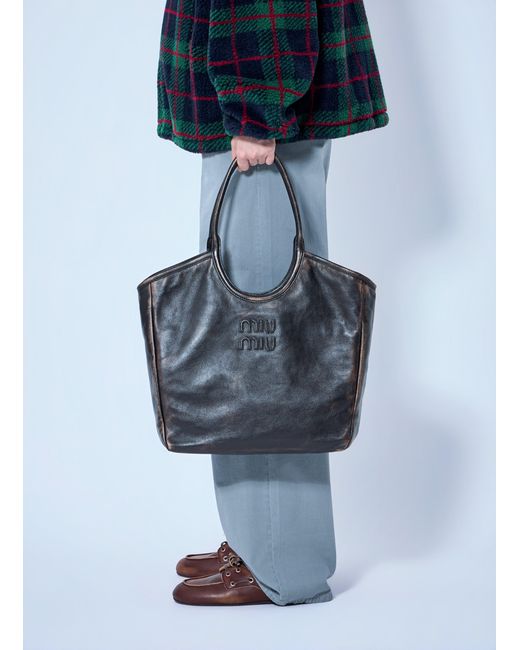 Miu Miu Blue Ivy Leather Tote Bag