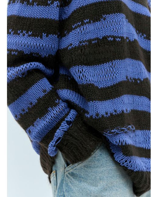 Acne Blue Distressed Stipe Sweater