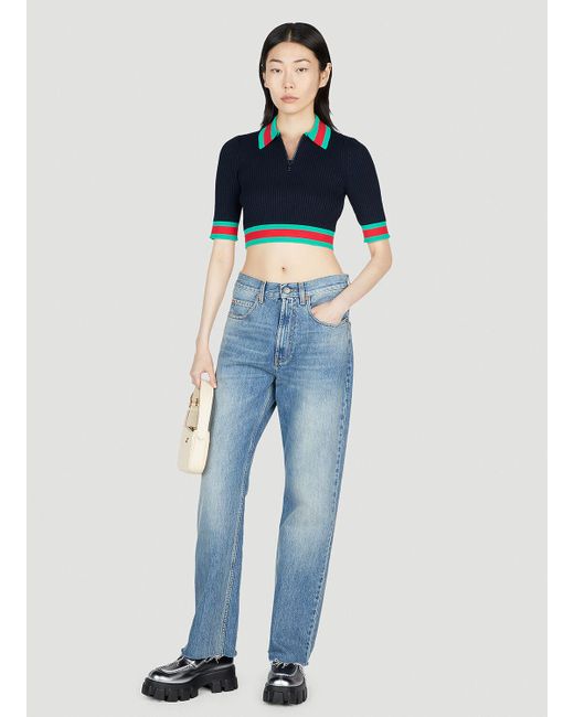 Gucci Blue Cropped Polo Top