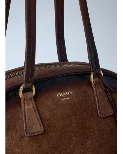 Prada Brown Bowling Medium Suede Handbag