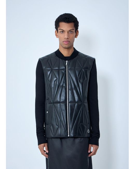 Moncler Blue Rick Owens Geocamo Flight Leather Hooded Gilet